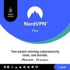 NordVPN Plus, 1-Year, VPN & Password Manager Software Bundle, Digital Code