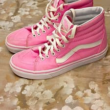 VANS Women's Sk8-Hi High Top Lace Up Canvas Sneaker Rubber Sole Pink White SZ 9