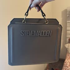 Steve Madden Gray Small Satchel Top Handle Zip Gold Hardware Strap Coin Purse