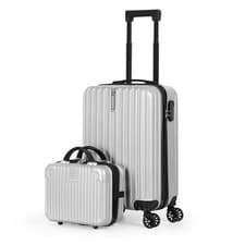 2PC Hardshell Luggage Set Spinner Wheels Carry On Suitcase 20" 14" Silver