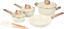 Cream Marble Ceramic Nonstick 7-Piece Forged Cookware Set (Induction Bottom)